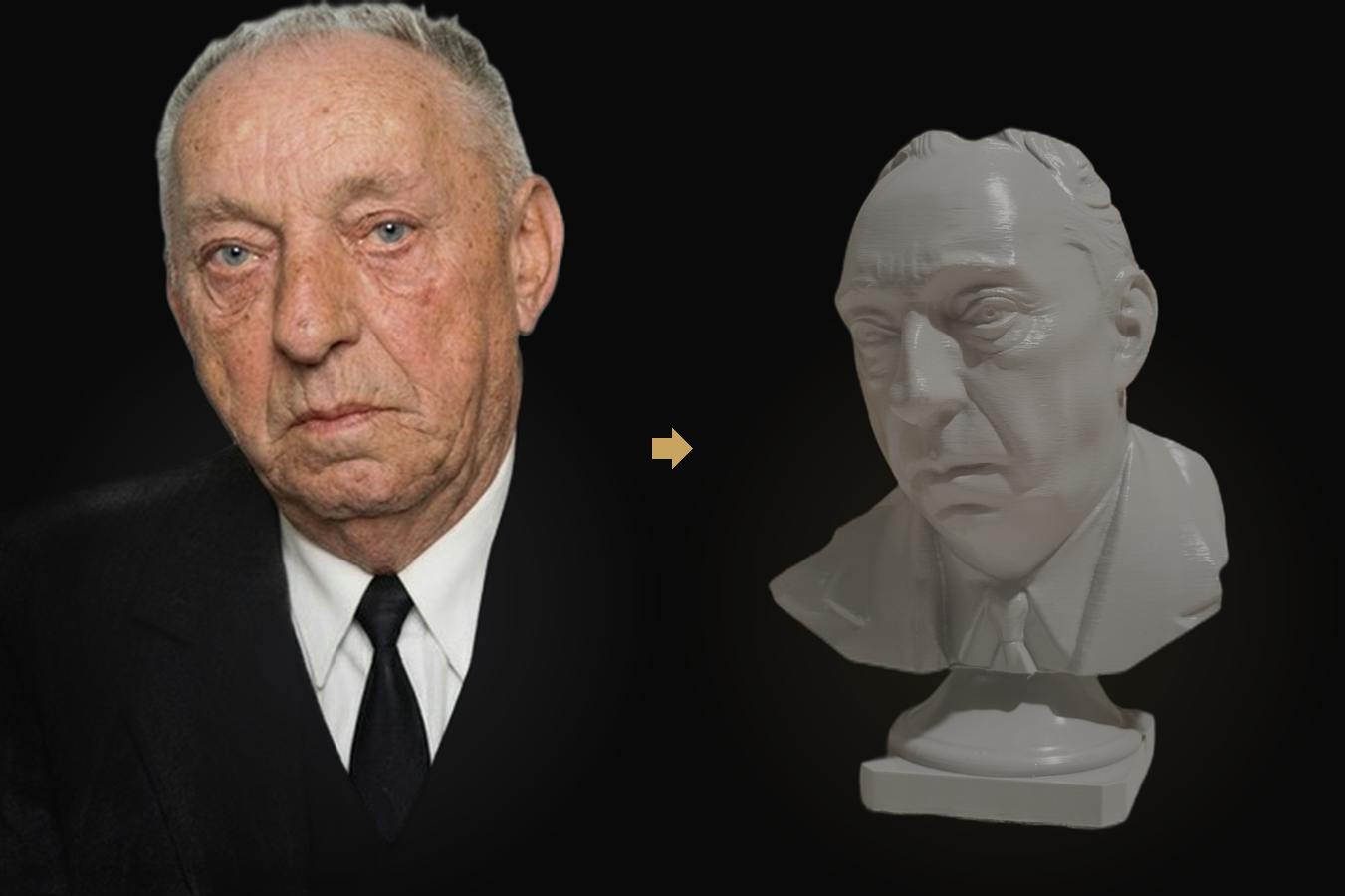 Fotografija dedka in končni 3D spominski kipec po meri